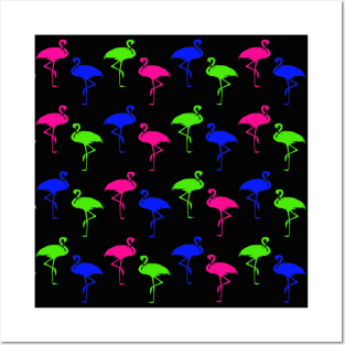 Trippy Neon Dayglo Flamingo Rave Posters and Art